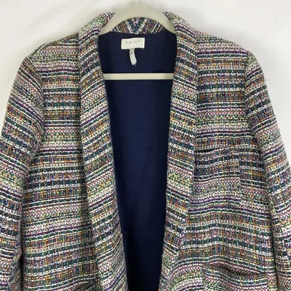 Anthropologie Harlyn Multicolor Striped Blazer Tweed Boyfriend Oversized open - Picture 7 of 14